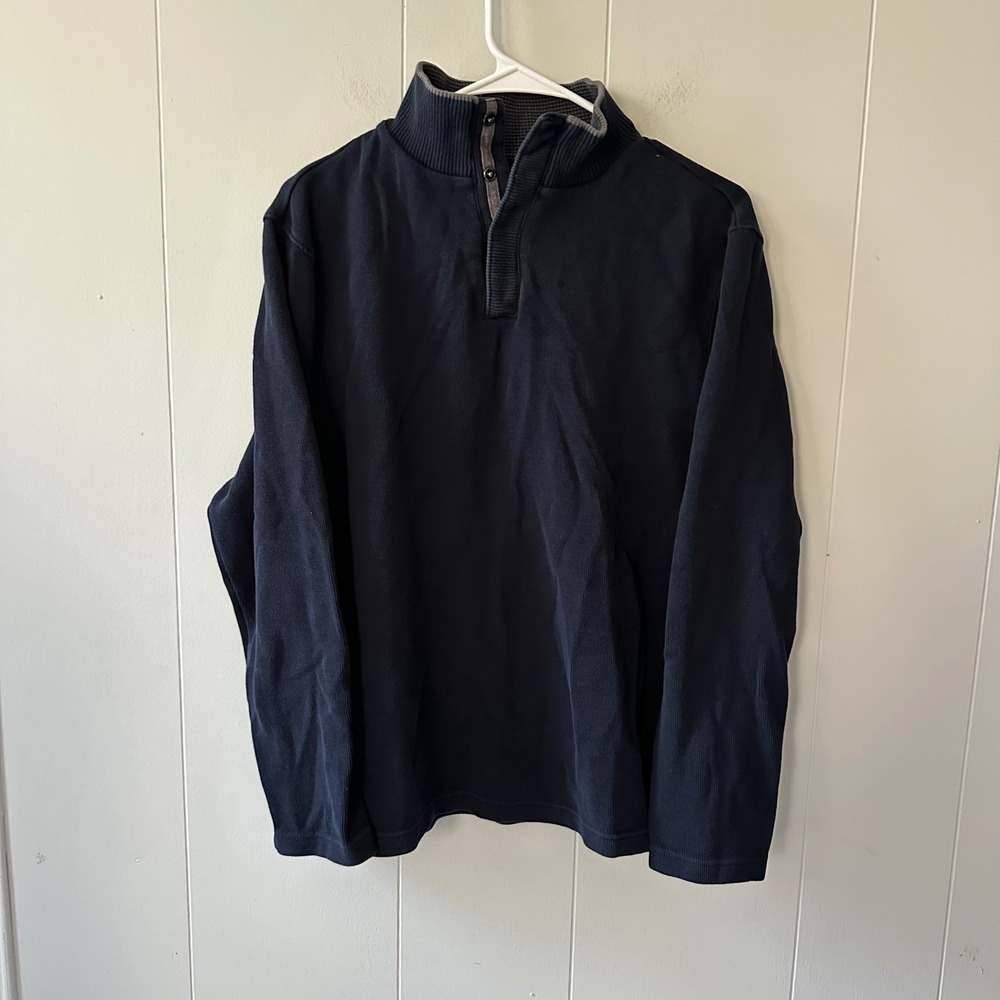 Mark Law Luxury‎ Navy Blue Ribbed Mock Neck Snap Quarter Button Pullover XL